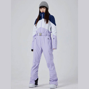 Traje de Esquí Profesional Personalizado de una Pieza, Impermeable 10.000 mm, Cortavientos, con Capucha, Elástico, con Bloques de Color, Cálido y Holgado - Product Image 1