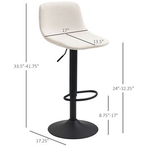 Set di 4 Sgabelli da Bar Imbottiti Bianco Crema Girevoli con Altezza Regolabile per Bancone Cucina - Product Image 3