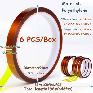 6 Rotoli di Nastro Termico da 10mm 108ft, Carta e Pellicola per Stampa a Sublimazione Resistente al Calore, Senza Residui, Lunghezza Totale - Product Image 2