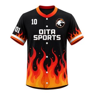 ชุดเบสบอลสีดำและสีส้มลายเปลวไฟ–เสื้อเบสบอลแบบสั่งทำพร้อมกางเกงเข้าชุด ชุดกีฬาประสิทธิภาพสูงสำหรับสโมสรและทีม - Product Image 2