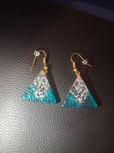 Handmade Resin <b>Triangle</b> Earrings Blue Silver Gradient Fashion Jewelry Gold Hook Dangle Earrings - Product Image 3