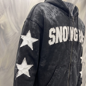 Sudadera con Capucha y Cremallera Snowgrace para Hombre, Estilo Urbano, Felpa, Corte Holgado, Diseño con Estampado de Estrellas Negras para Invierno - Product Image 6