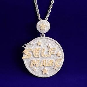 SB Iced Out Rhodium Plated Hip Hop Style Self Made Pendant for Men with Gold and Silver Finish Round Design Party - Product Image 1