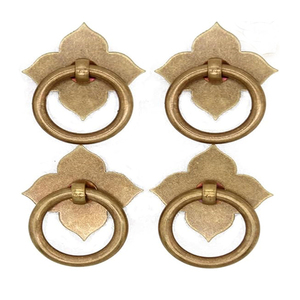 Vintage <b>Antique</b> Bronze Ring Pulls with Four-Leaf Clover Shaped Base - Pure Solid Brass Cabinet Hardware- Ring Size Knobs - Product Image 3