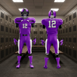 Custom Purple And <b>White</b> Digital Sublimation American Football Uniform Set,Including a Jersey, Pants, helmet, gloves, and <b>socks</b> - Product Image 5