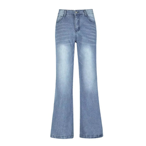 Pantalones Vaqueros de Mujer de Cintura Alta con Pierna Acampanada, Lavado Claro, Largos, Casuales, de Algodón Lavado a la Piedra, Estilo Primavera - Product Image 1