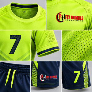 Men's Soccer Kit Set <b>Neon</b> Green Navy Blue Sublimated Geometric Print Breathable Polyester Short Sleeve Jersey Shorts Socks - Product Image 6