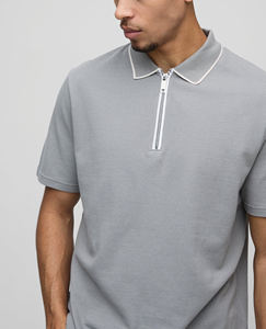 Polo homme à col quart-zippé, 100% coton, coupe ample, logo imprimé DTG personnalisé, manches courtes, article le plus vendu - Product Image 6