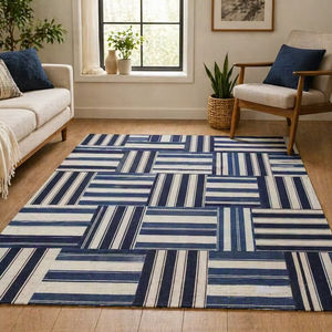 Handwoven Patchwork Kilim <b>Rug</b> Wool Flatweave Reversible Striped Area <b>Rug</b> Modern Living Room Bedroom Floor Carpet PET Friendly - Product Image 1