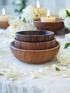 Bol à salade en bois d'acacia artisanal : bols ronds ondulés écologiques à grain unique, vaisselle de cuisine artisanale, passe au lave-vaisselle, classique - Product Image 5