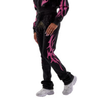 Pantalon de survêtement d'hiver empilé pour filles, en molleton bouclette lourd 350 GSM, style streetwear, avec patchs vieillis et strass, 100% biologique, collection 2026