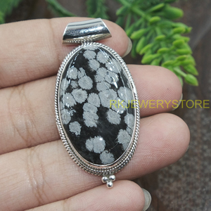 Pendentif en obsidienne flocon de neige naturelle, argent sterling 925, fait main, cabochon ovale, bijou de guérison en cristal, cadeau pour femme - Product Image 5
