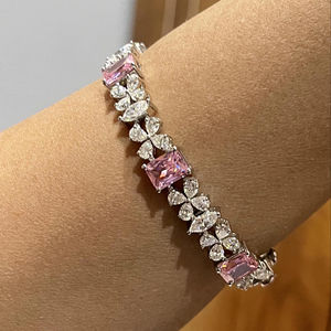 Bracelet tennis en moissanite rose taille radiant avec diamants incolores taille marquise et poire en argent 925 – Bracelet jonc tendance - Product Image 1