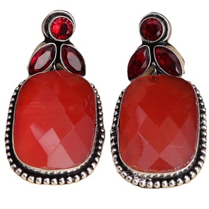 Antique Silver Plated Oxidized Brass Pear Cut <b>Red</b> Zircon Charm <b>Earrings</b> Classic Style Wedding Party Gift for Women - Product Image 1