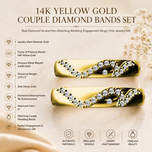 14K Yellow Gold <b>Couple</b> Diamond Bands Set | Real Diamond His and Hers Matching Wedding Engagement <b>Rings</b> Fine Jewelry Gift - Product Image 5