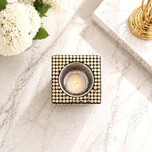 Portavelas de Mosaico de Lujo, Cuadrado, Metálico, con Tachuelas, para Velas de Té, Decoración para el Hogar, Centro de Mesa, Artículo de Regalo, Diseño Moderno - Product Image 3