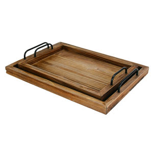 Nouveauté : Plateau décoratif en bois d'acacia durable de 17 pouces pour salon, plateau de service, planche à fromage et charcuterie avec poignée - Product Image 5
