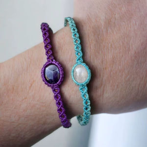 Conjunto de Pulseras de Macramé Hechas a Mano con Piedras Preciosas, Pulseras Ajustables de Estilo Boho con Piedras Naturales, Joyería Minimalista al por Mayor - Product Image 1