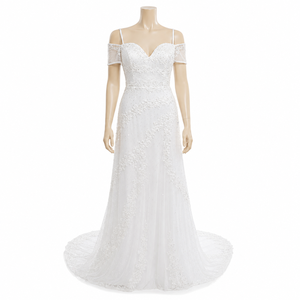 Luxury White Off Shoulder Lace Wedding Gown for Women Sweetheart Neck Bridal Dress Elegant A Line Reception Ceremony Maxi Dress - Product Image 1