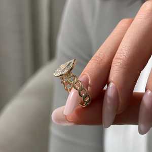 2 Carat Pear Cut Lab Grown Diamond Cuban Chain Design <b>Engagement</b> <b>Ring</b>, <b>UNIQUE</b> Half Bezel Set in 14k Yellow Gold, IGI Certified - Product Image 4