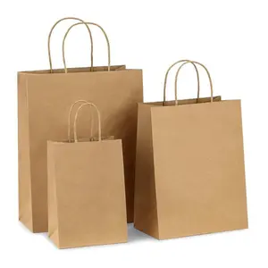 Shopping Grocery Kraft Paper Bag With Logo Printed And Design Customized Eco Friendly Reusable