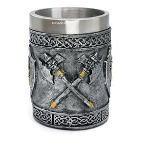Taza para Beber de Doble Pared de Acero Inoxidable Puro con Resina, Diseño de Casco Gótico, Jarra de Cerveza de Caballero, Rey, Dragón, Lobo para el Hogar y Hotel - Product Image 3