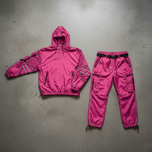 Custom Oversize Sportwear Streetwear Casual Winter Hooded Breathable Sweatsuit <b>Reflective</b> <b>Jacket</b> Jogger Set Windbreaker - Product Image 3