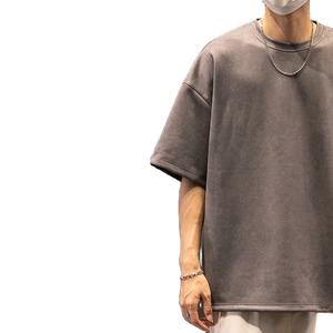 Camiseta de punto de algodón orgánico 100% para hombre, corte oversize, lavada, manga corta, hombros caídos, antiarrugas, transpirable - Product Image 3