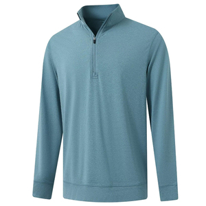 Sudadera de punto transpirable para hombre con cremallera de un cuarto, cuello alto, color liso, manga larga, estilo casual para otoño - Product Image 6
