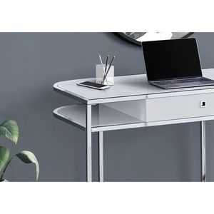 Contemporary Modern 48\"L Home <b>Office</b> Computer Desk with Chrome Metal & White Laminate Featuring Storage <b>Drawers</b> for Work Laptop - Product Image 3