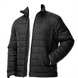 Veste matelassée noire pour homme à col montant et fermeture éclair, coupe-vent en polyester, rembourrage épais, décontractée, coupe régulière, couleur unie - Product Image 3