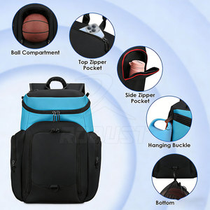 Sac à dos de basketball léger avec fermeture éclair, grande capacité pour ballons, chaussures et effets personnels - Sac de sport unisexe écologique - Product Image 5