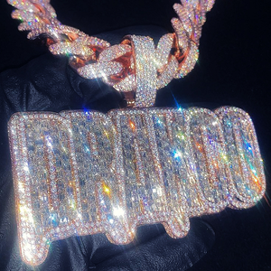 Colgante con Letra M de Moissanita que Pasa la Prueba del Diamante, Chapado en Oro Rosa sobre Plata de Ley 925, con Corte Baguette, Joyería Hip Hop - Product Image 5