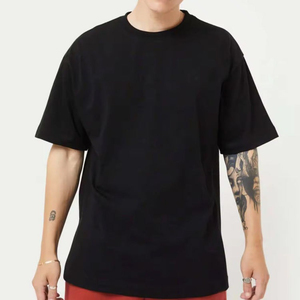 Factory Wholesale Custom Men's Cotton T-Shirt Thick Collar Stock with Solid <b>White</b> Box Blank <b>Tee</b> in Black Boxy Fit Letter Pattern - Product Image 1