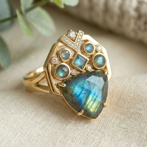 Trendy Top Product 925 Sterling Silver Natural <b>Labradorite</b> <b>Ring</b> 18K Gold Plated US 6 10mm Trillion Cut Factory Supply - Product Image 4
