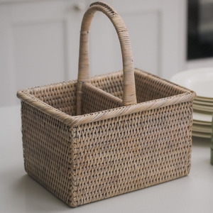 Porte-couverts élégant en rotin pour la présentation de la table des restaurants, panier à compartiments pour couverts - Product Image 3