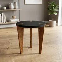 Table d'appoint ronde moderne avec pieds en bois, plateau noir, design minimaliste, meubles de salon, cadre en bois fait main