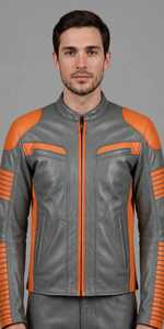Traje de Motociclismo de Cuero para Hombre, Dos Piezas, Color Gris y Naranja, Resistente al Viento - Product Image 6
