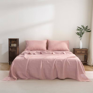 Wholesale High Quality 100% Linen 4-Piece <b>Waterproof</b> Plain Style Customizable Hotel Use Flat Fitted Sheet <b>Sets</b> - Product Image 1
