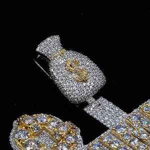 Custom Unique Full <b>Iced</b> <b>Out</b> Emerald Cut Baguette Charm Pendant Trendy Hip Hop Style Rope <b>Chain</b> Silver Moissanite Jewelry - Product Image 5