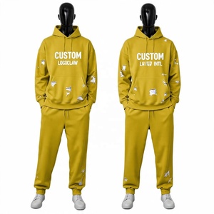 Personalizado de alta calidad de los hombres de invierno de dos piezas holgados pantalones de chándal y Sudadera con capucha conjunto de peso pesado de gran tamaño pulóver con capucha hombres chándales - Product Image 3