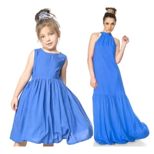 Attractive Resort Wear Mum & Me Matching Blue Sleeveless Loose &light Weight Long Maxi Dress Set Crafted With Soft Cotton Fabric - Product Image 1