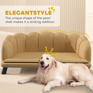 Divano per Animali Domestici Color Caffè con Design a Perle, Letto per Cani di Taglia Media e Grande con Cuscino e Gambe in Legno Massello - Product Image 6