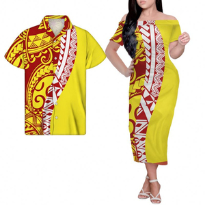 2026 <b>Custom</b> Vintage Couple Dress for Men and Women Solid Polynesian Short Sleeve Crew Neck Maxi Dress - Product Image 5