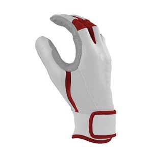 Guantes de bateo blancos y rojos, de cuero, acolchados, con cierre de gancho y bucle, unisex, para entrenamiento de adultos - Product Image 2