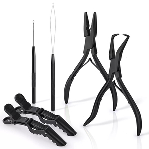 Juego de pinzas para extensiones de cabello de acero inoxidable alemán, mango de metal recubierto de color negro para kit de extensiones de cabello humano - Product Image 1