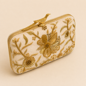 <b>Ivory</b> Gold Floral Embroidered Sequin Beaded Velvet Evening <b>Wedding</b> Party Gift Fashion Handmade Women <b>Clutch</b> <b>Bag</b> - Product Image 2