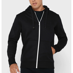 Sweat-shirt à capuche zippé noir pour homme, coupe classique, en coton tricoté, décontracté, pour l'automne - Product Image 1