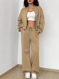 Conjunto deportivo para mujer, chaqueta con cremallera de algodón y poliéster, pantalones deportivos, transpirable, elástico, para fitness, gimnasio, ropa deportiva. - Product Image 5