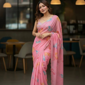 Sari en soie Rangoli de qualité supérieure, doux et élégant, avec broderie C-Pallu et bordure ajourée pour les occasions de mariage et de Diwali - Product Image 1